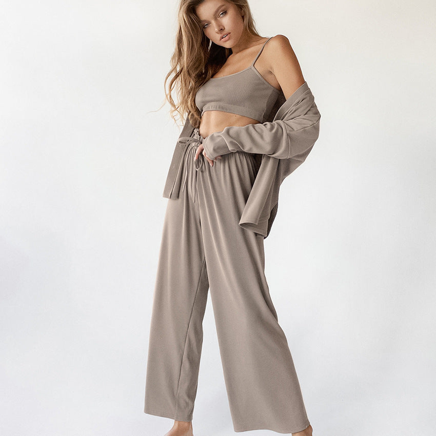 Fashionable Women's 3-Piece Pajama Set with Pants
