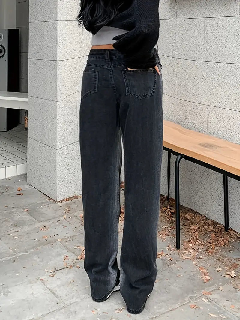 High Waist Straight Jeans - Loose Fit Baggy Denim