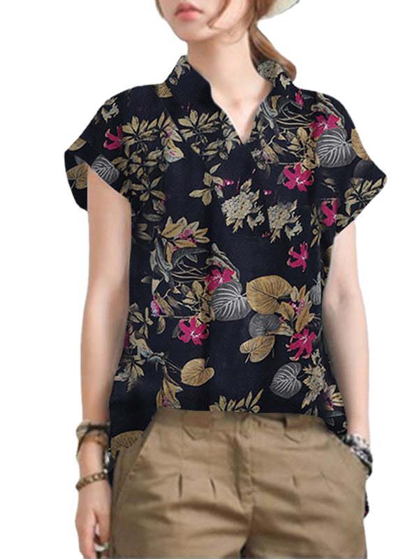 Vintage Short Sleeve Printed Shirt for Women