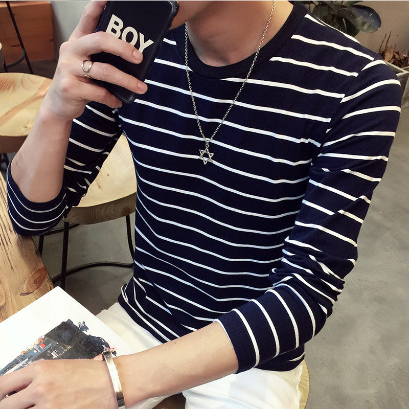 Men's Korean Style Slim Fit Long Sleeve Striped T-Shirt