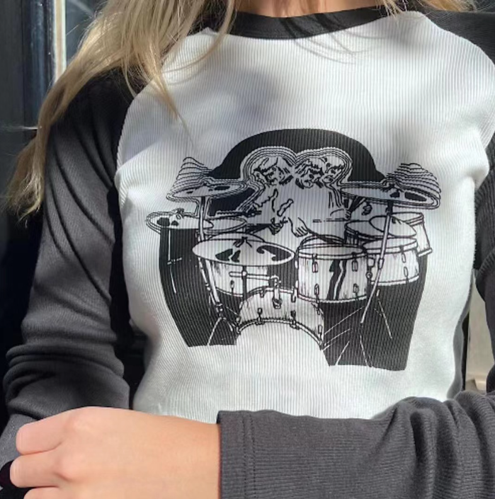 Women’s Printed Rib Raglan Contrast T-Shirt