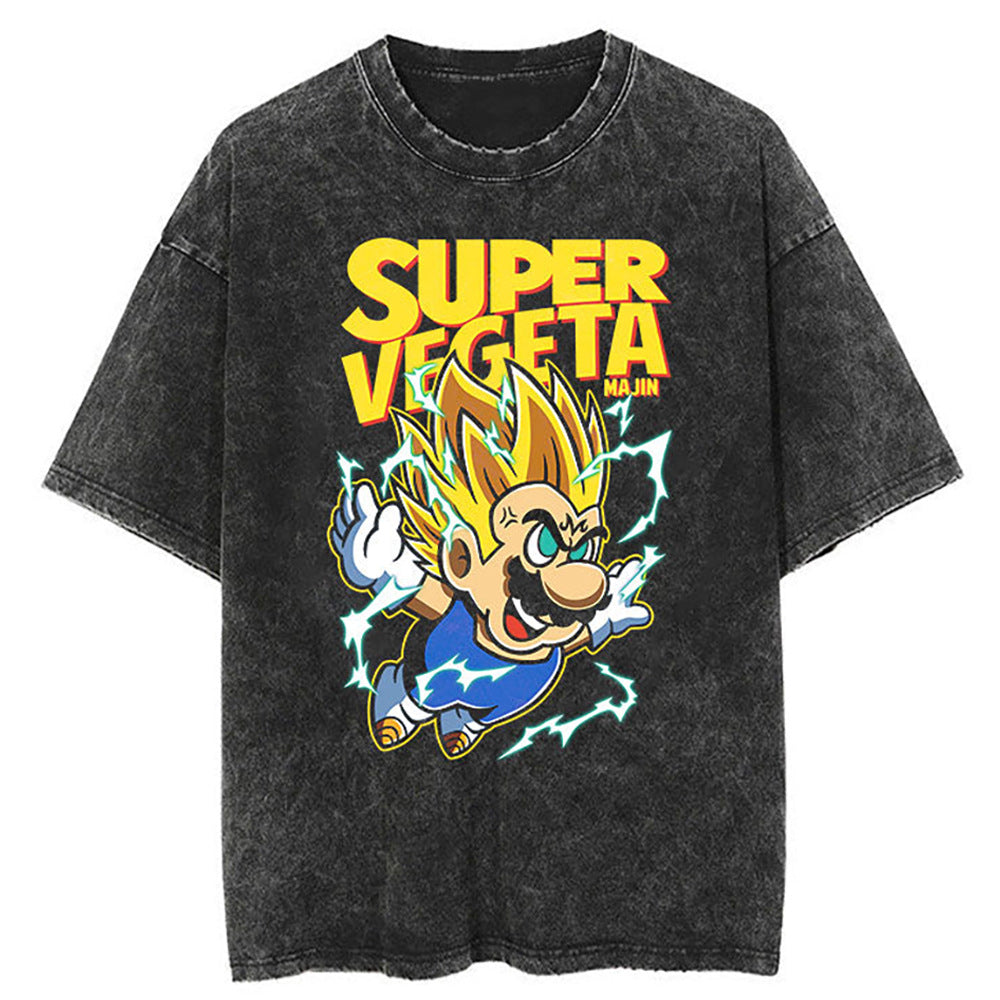 Washed Black Dragon Ball Anime T-shirt for Summer Fashion