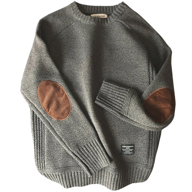 Men's Knitted Pullover Sweater with Fashion Patch Design