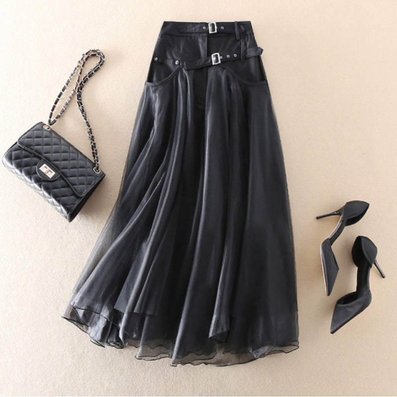 Ladies High Waist Paneled Mesh Skirt