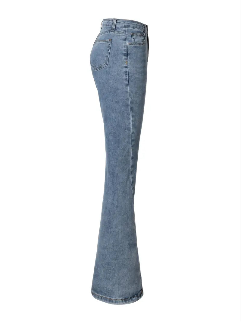 Vintage High Waist Slit Flared Bootcut Jeans for Women