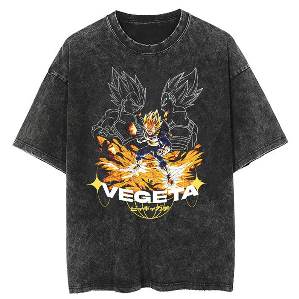 Washed Black Dragon Ball Anime T-shirt for Summer Fashion