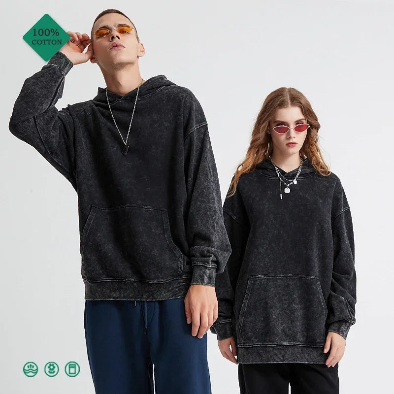 Customizable Retro Washed Cotton Oversized Hoodies