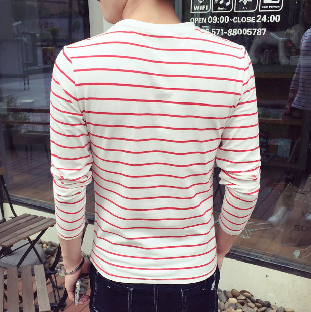 Men's Korean Style Slim Fit Long Sleeve Striped T-Shirt