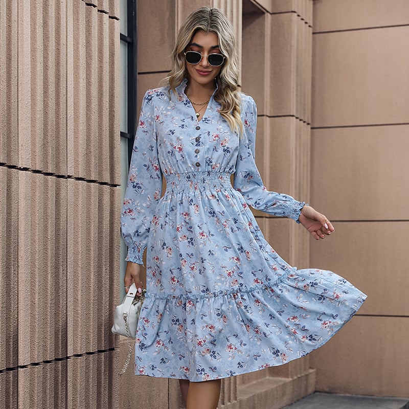 Women's Casual Long Sleeve Floral Dress
