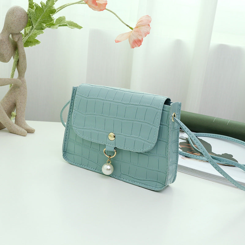 Mini Pearl Shoulder Bag with Crocodile Texture