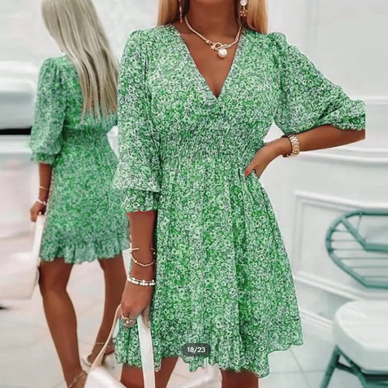 Bohemian Floral Midi Dress with Cinched Waist