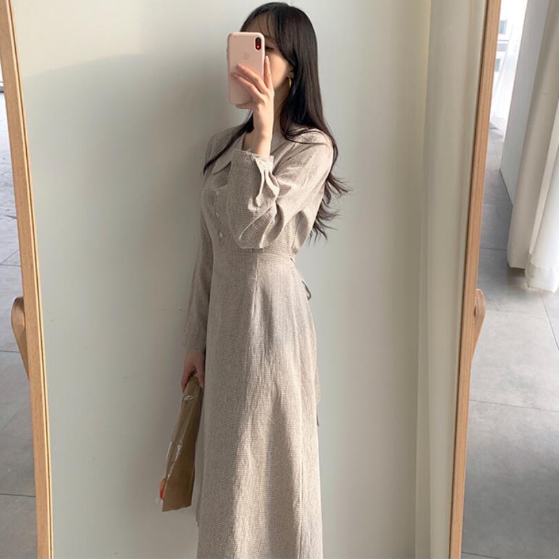 Korean Style Long Sleeve Checkered Dress