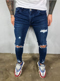 Men's Trendy Ripped Elastic Jeans with Torn Design