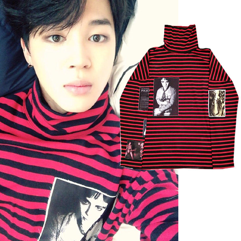 BTS Style Striped Turtleneck Top by G-Dragon