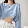 Loose Round Neck Solid Color Short Sweater for Women