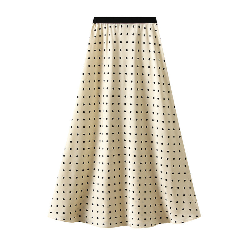 Mid-Length High-Waisted Polka Dot A-Line Skirt