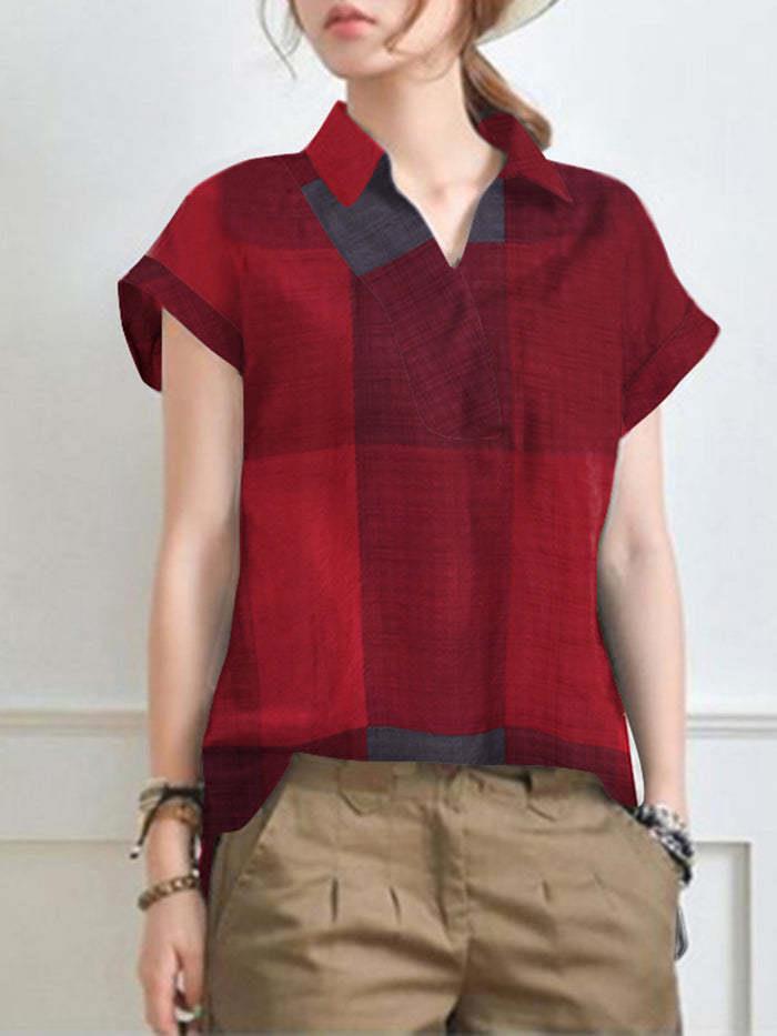 Vintage Short Sleeve Printed Shirt for Women
