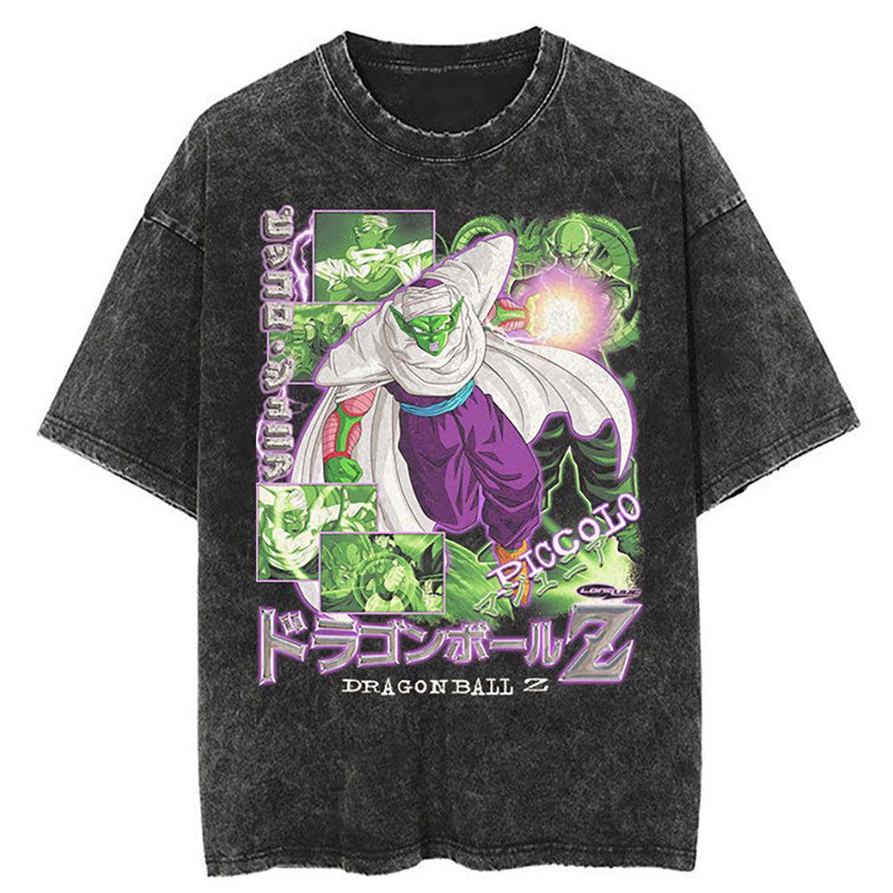 Washed Black Dragon Ball Anime T-shirt for Summer Fashion