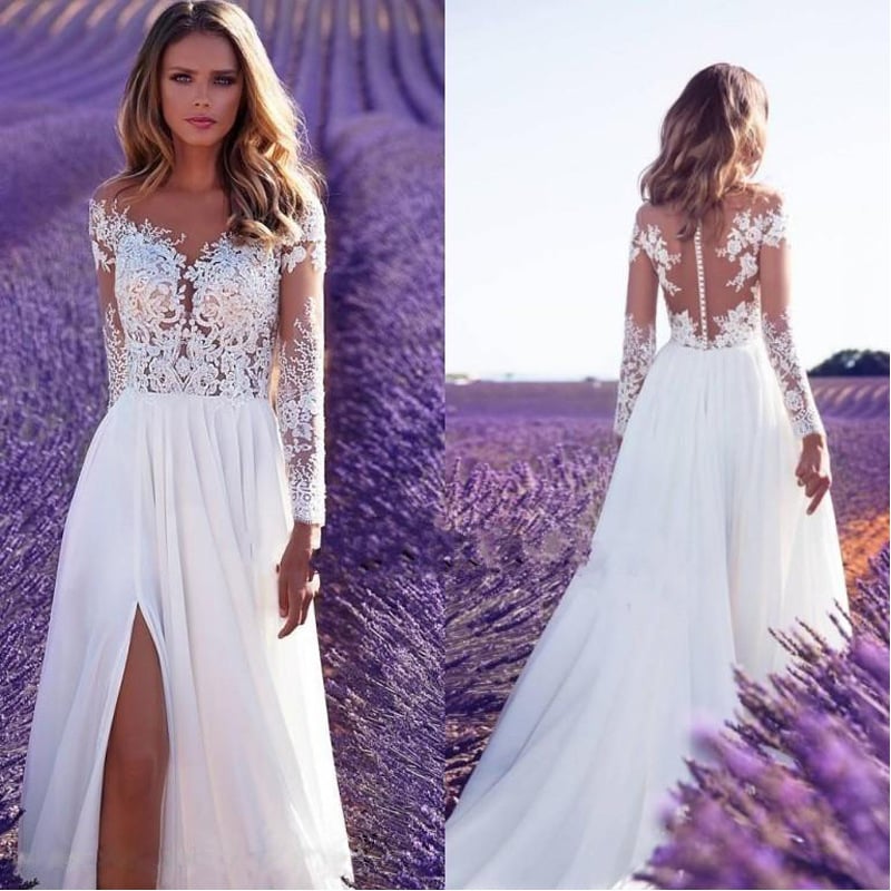 Long-Sleeved See-Through Lace Dress for Women