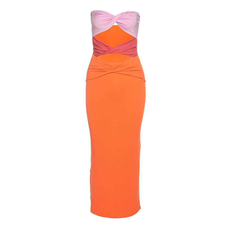 Women's Strapless Color-blocked Bodycon Dress