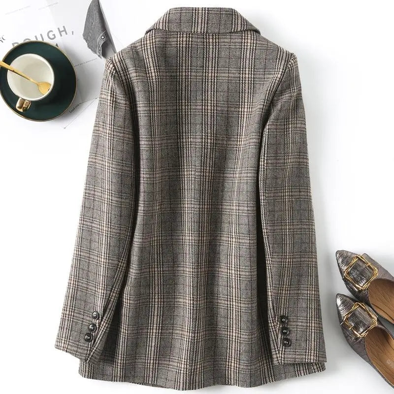 Women's Retro Plaid Loose Single-Breasted Suit