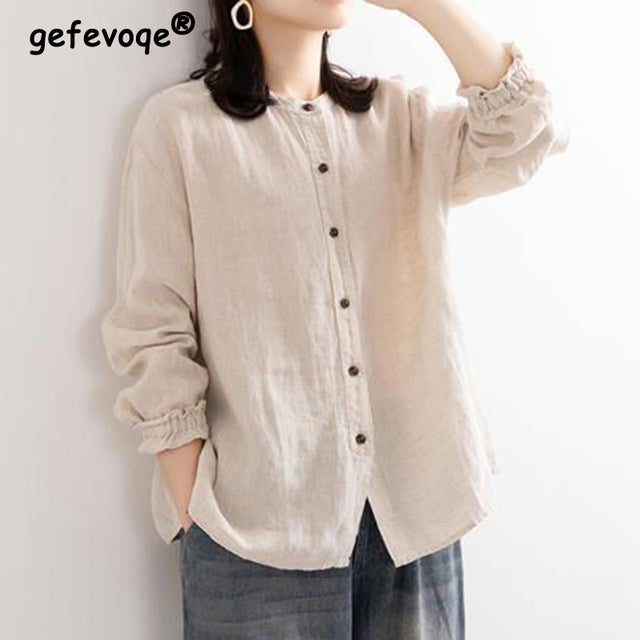 Vintage Cotton Linen Casual Shirt for Spring and Autumn