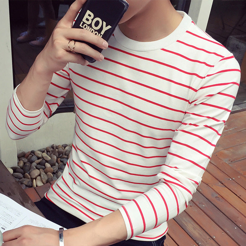 Men's Korean Style Slim Fit Long Sleeve Striped T-Shirt