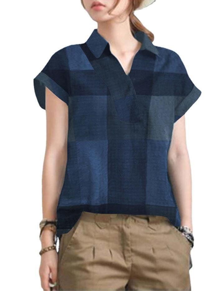 Vintage Short Sleeve Printed Shirt for Women