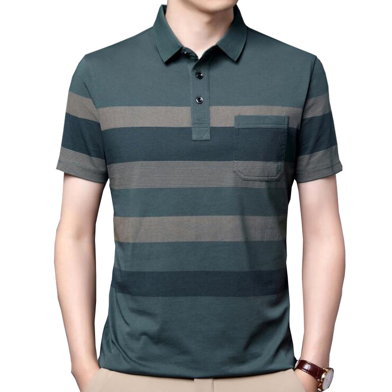 Men's Short Sleeve Striped Business Shirt with Pocket