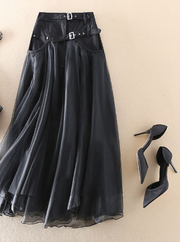 Ladies High Waist Paneled Mesh Skirt