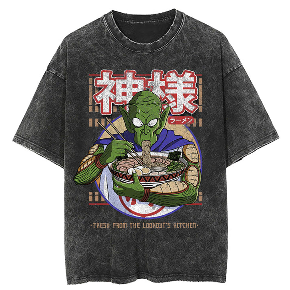 Washed Black Dragon Ball Anime T-shirt for Summer Fashion