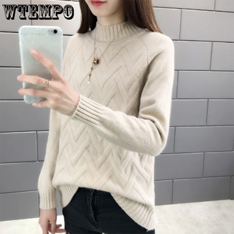 Autumn Winter Women's High-Neck Slim Rib Knit Sweater