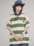 College Stripe Women's Polo Summer Fashion Top