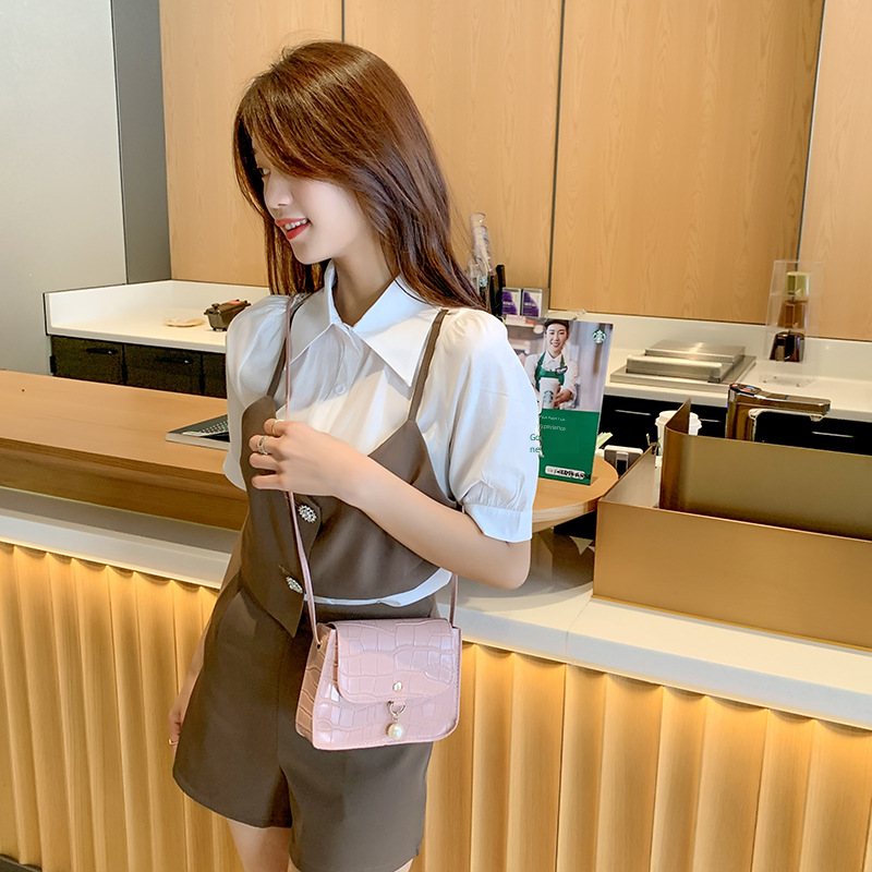 Mini Pearl Shoulder Bag with Crocodile Texture