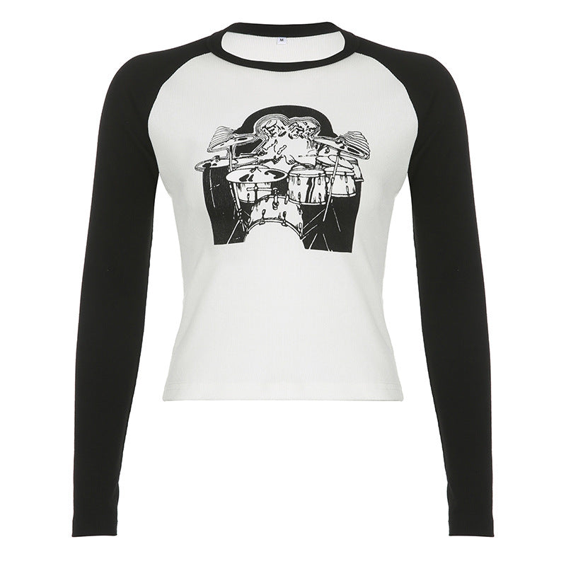 Women’s Printed Rib Raglan Contrast T-Shirt