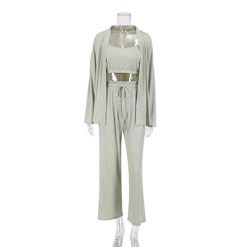 Fashionable Women's 3-Piece Pajama Set with Pants