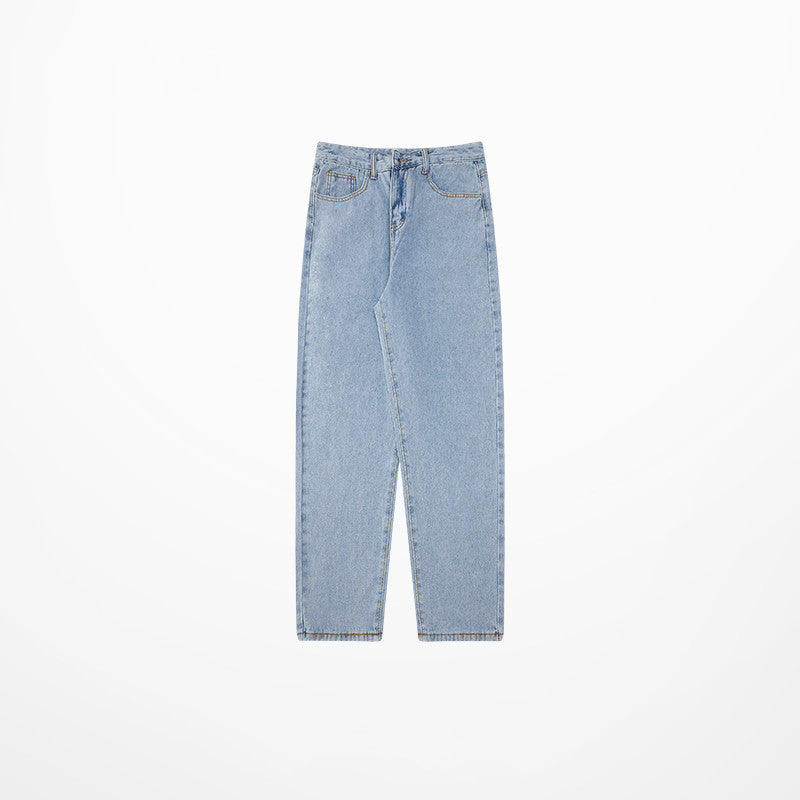 Hong Kong Style Men's Loose Straight-Leg Cropped Jeans