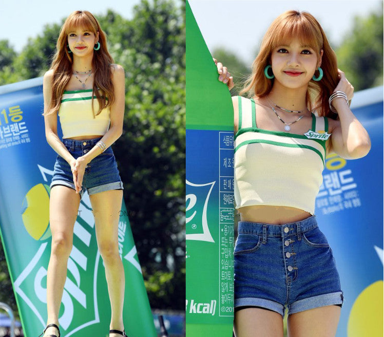 BLACKPINK Lisa & Jennie Inspired Green Crop Top