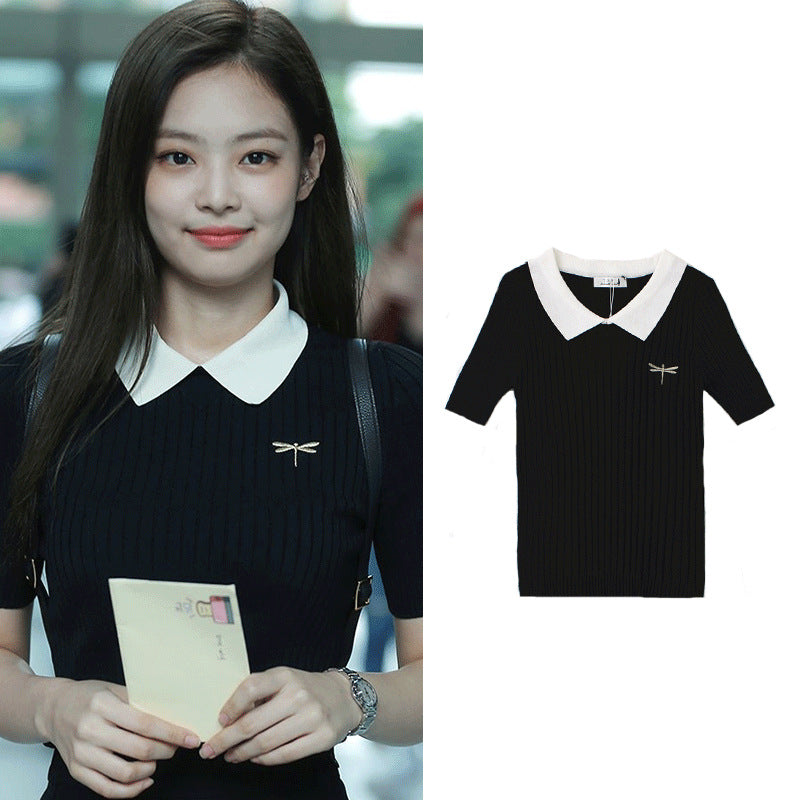 Jennie Style Blackpink Inspired Polo Knit Top for Women
