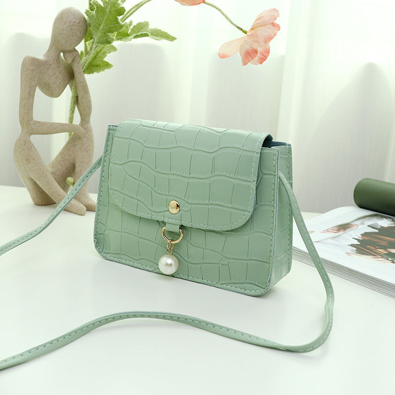 Mini Pearl Shoulder Bag with Crocodile Texture