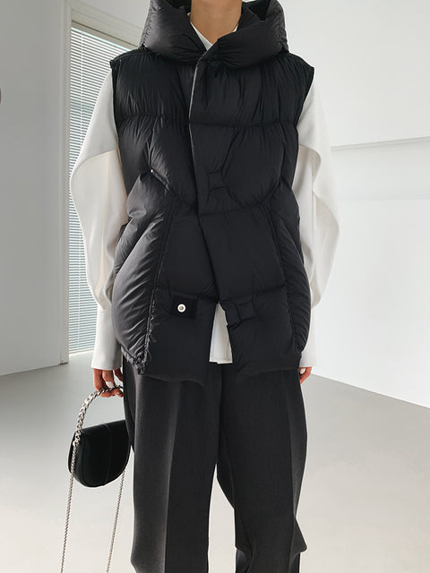 Women's White Duck Down Hooded Winter Vest