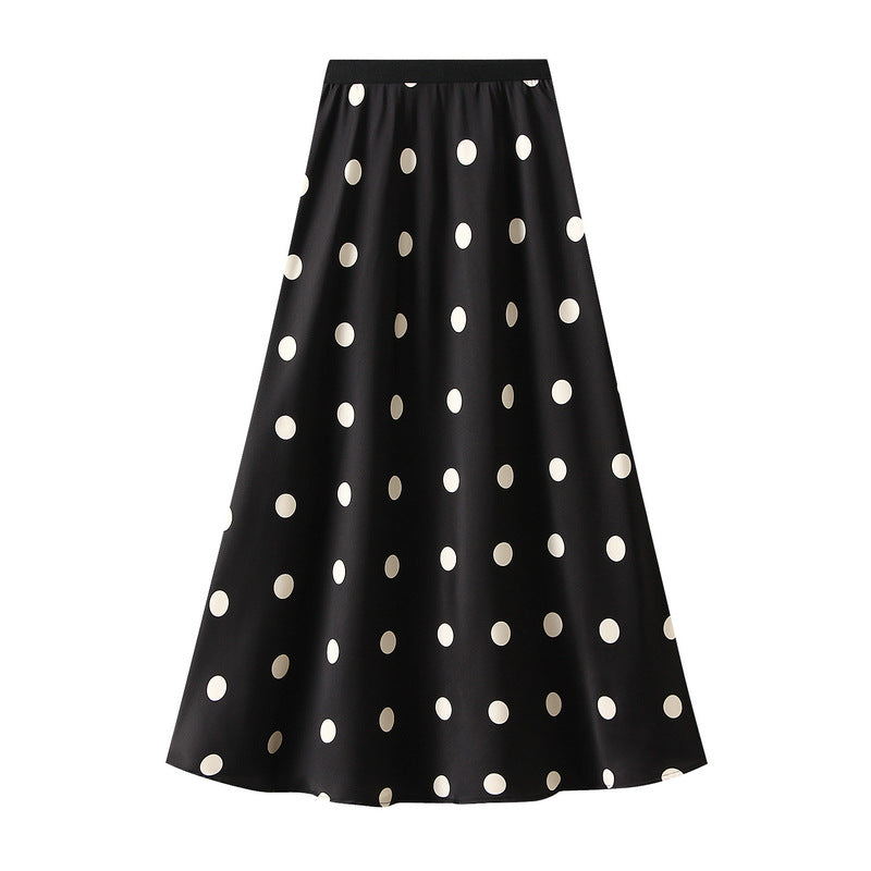 Mid-Length High-Waisted Polka Dot A-Line Skirt