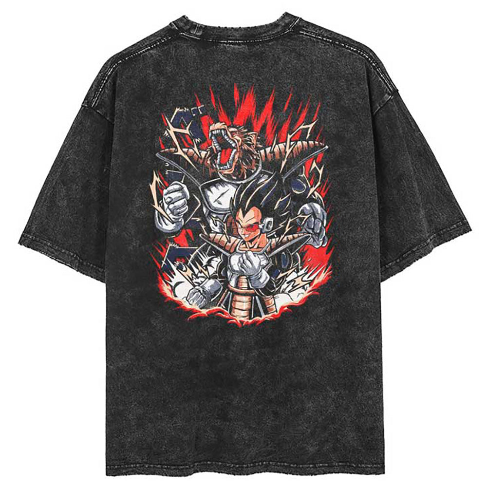 Washed Black Dragon Ball Anime T-shirt for Summer Fashion