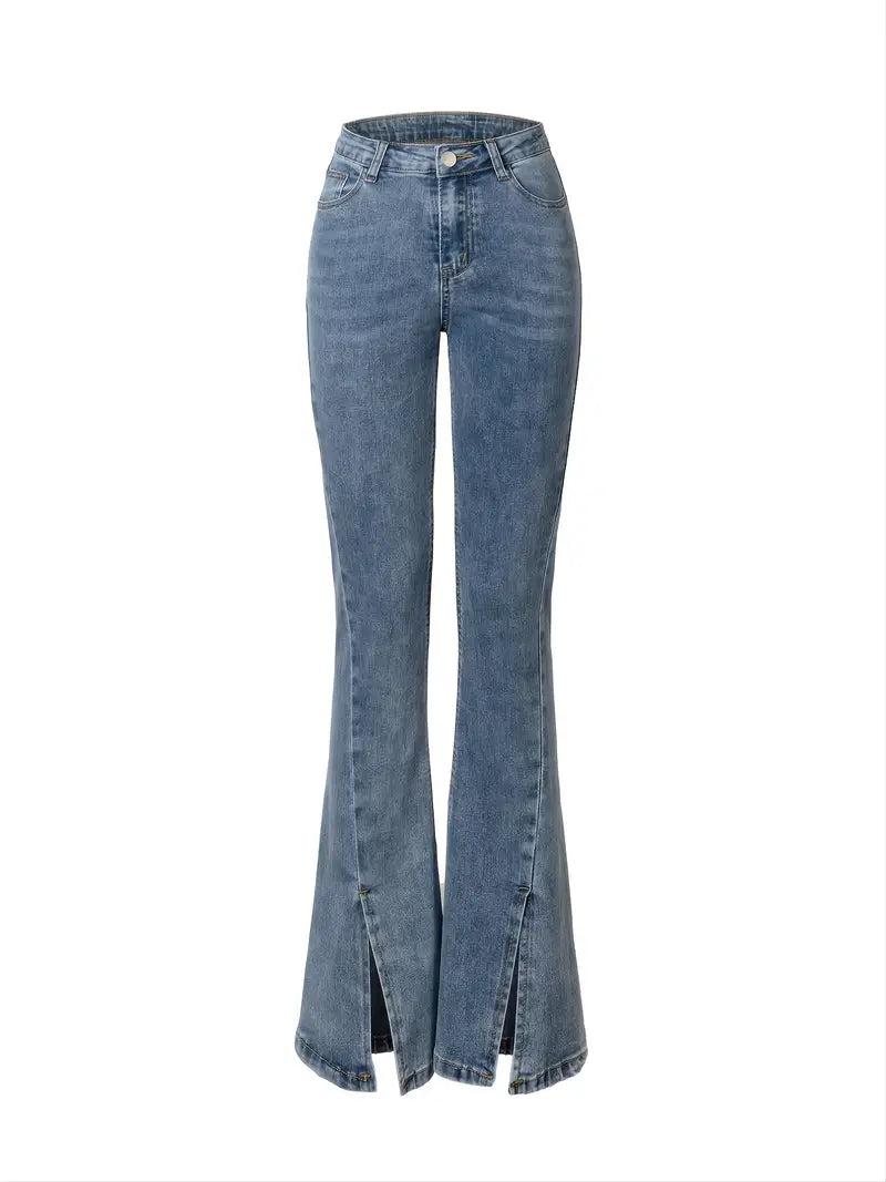 Vintage High Waist Slit Flared Bootcut Jeans for Women
