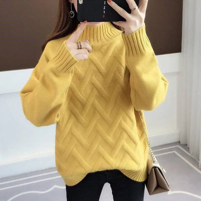 Autumn Winter Women's High-Neck Slim Rib Knit Sweater