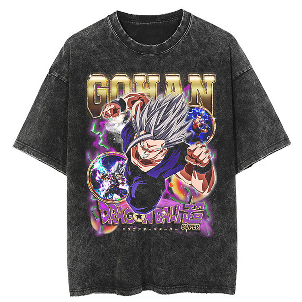 Washed Black Dragon Ball Anime T-shirt for Summer Fashion