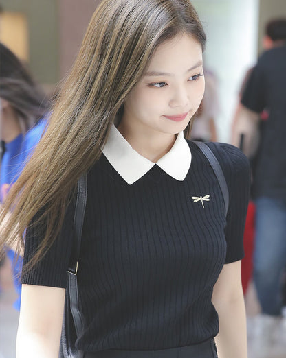 Jennie Style Blackpink Inspired Polo Knit Top for Women