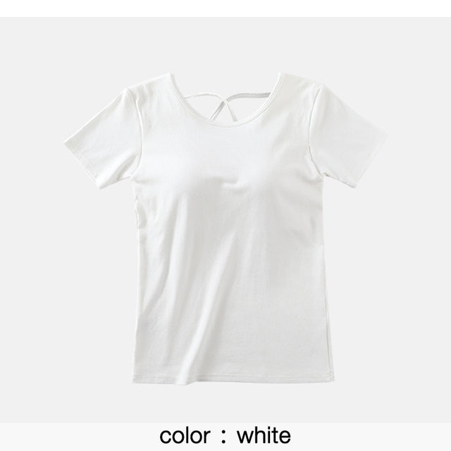 Korean Casual Cotton T-Shirt with Built-in Bra for Women