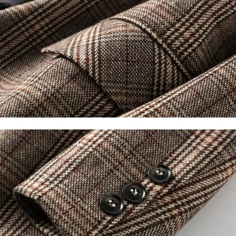 Women's Retro Plaid Loose Single-Breasted Suit