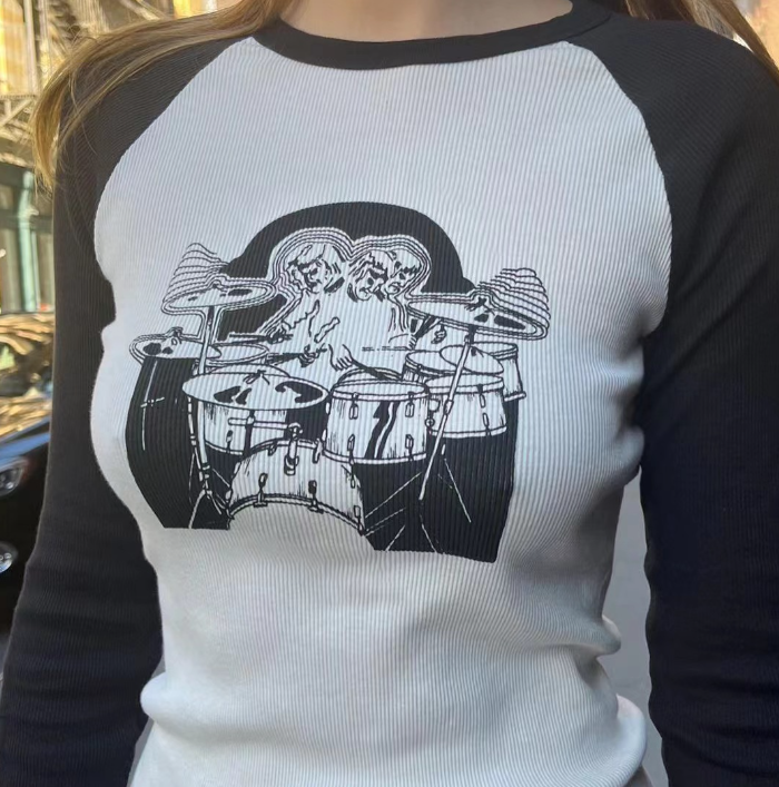 Women’s Printed Rib Raglan Contrast T-Shirt